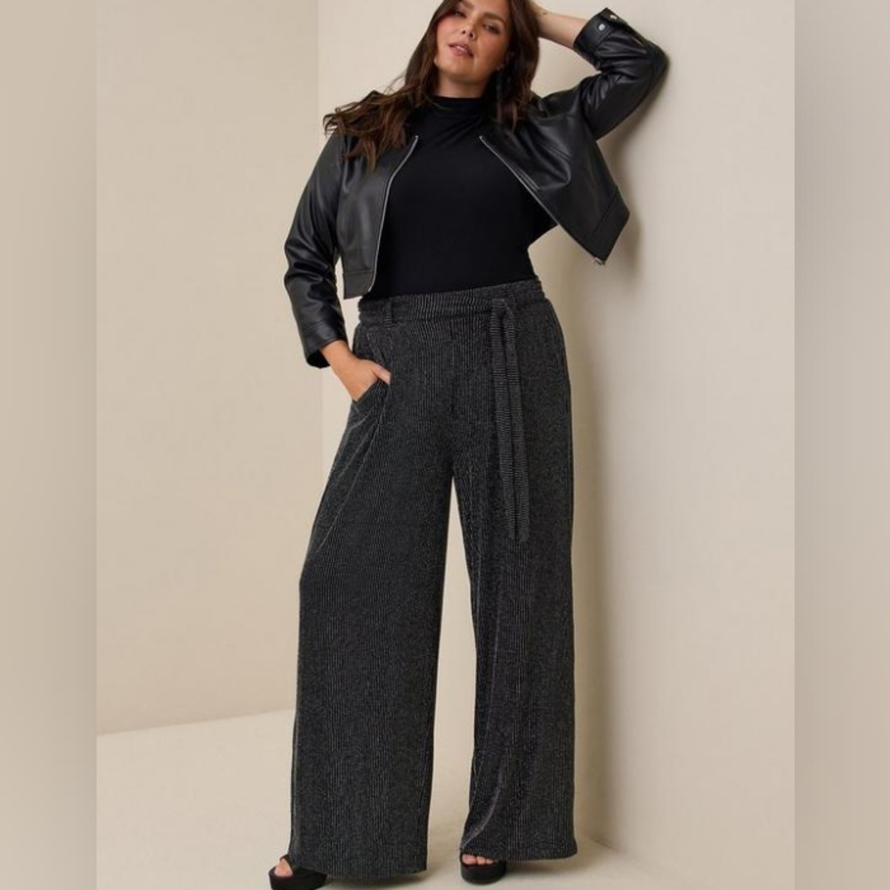 Flat Front Glitter Stripe Wide Leg Belted Pants⛓️ - Picture 9 of 9